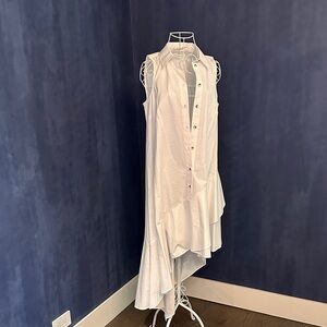 Maeve White Asymmetrical Button-Down Dress